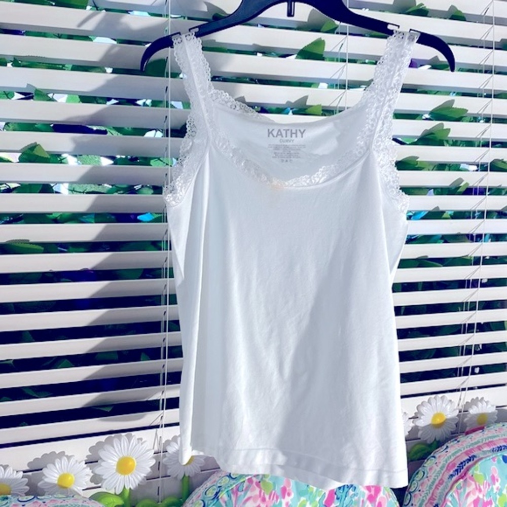 Kathy curvey white shaping camisole with lace trim